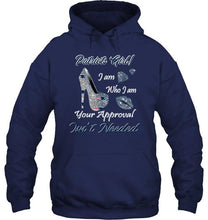 Load image into Gallery viewer, New England Patriots girl i am who i am your approval isn't needed high heel lips diamond glitter pattern t shirt