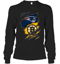 Load image into Gallery viewer, New England Patriots and Boston Bruins layer under ripped shirt