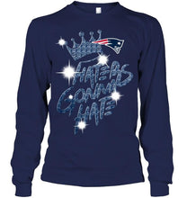 Load image into Gallery viewer, New England Patriots crown haters gonna hate glitter pattern t shirt