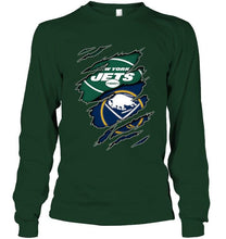 Load image into Gallery viewer, New York Jets and Buffalo Sabres layer under ripped shirt