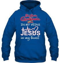 Load image into Gallery viewer, St Louis Cardinals in my veins jesus in my heart shirt