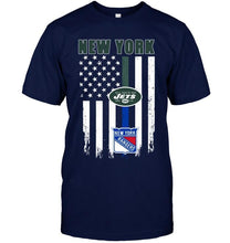 Load image into Gallery viewer, New York New York Jets New York Rangers american flag shirt