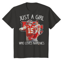 Load image into Gallery viewer, Kansas City Chiefs Just a girl who loves Mahomes shirt by Moteefes store Youth Classic Tee