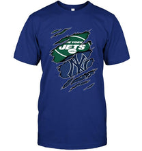 Load image into Gallery viewer, New York Jets and New York Yankees layer under ripped shirt