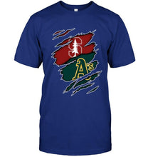 Load image into Gallery viewer, Stanford Cardinal and Oakland Athletics layer under ripped shirt