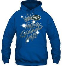 Load image into Gallery viewer, New York Jets crown haters gonna hate glitter pattern t shirt
