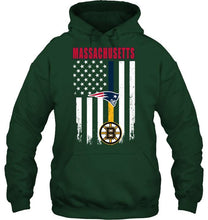 Load image into Gallery viewer, Massachusetts New England Patriots Boston Bruins american flag shirt