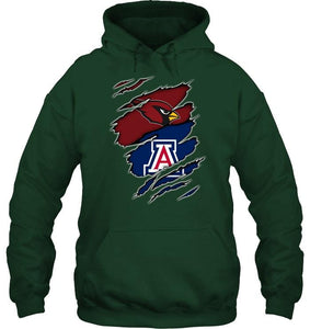 Arizona Cardinals and Arizona Wildcats layer under ripped shirt