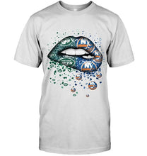 Load image into Gallery viewer, New York Jets and New York Islanders glitter pattern sexy lips t shirt
