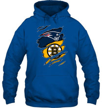 Load image into Gallery viewer, New England Patriots and Boston Bruins layer under ripped shirt