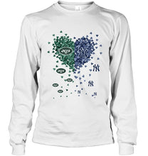 Load image into Gallery viewer, New York Jets and New York Yankees tiny hearts shaped fan shirt