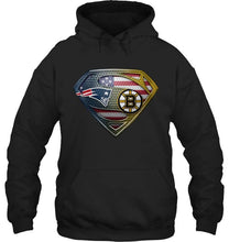 Load image into Gallery viewer, New England Patriots and Boston Bruins superman american flag layer shirt