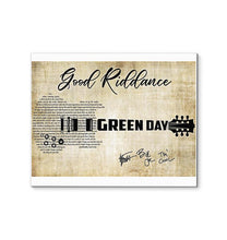 Load image into Gallery viewer, Green day Good riddance lyric guitar typography signed canvas