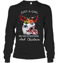 Load image into Gallery viewer, Just a girl who love New England Patriots and christmas fan shirt
