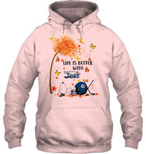 Load image into Gallery viewer, Life is better with Winnipeg Jets snoopy sleeping under autumn tree hoodie