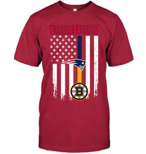 Load image into Gallery viewer, Massachusetts New England Patriots Boston Bruins american flag shirt