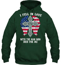 Load image into Gallery viewer, I fell in love with the man who died for me New York Jets jesus cross wings shirt