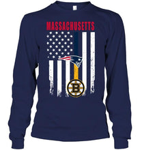 Load image into Gallery viewer, Massachusetts New England Patriots Boston Bruins american flag shirt