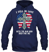 Load image into Gallery viewer, I fell in love with the man who died for me New York Jets jesus cross wings shirt