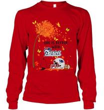 Load image into Gallery viewer, Life is better with New England Patriots snoopy sleeping under autumn tree shirt