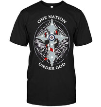 Load image into Gallery viewer, One nation under god Winnipeg Jets jesus cross T Shirt