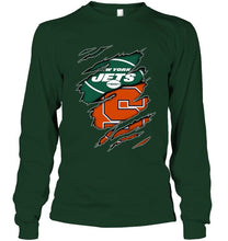 Load image into Gallery viewer, New York Jets and Syracuse Orange layer under ripped shirt
