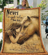 Load image into Gallery viewer, never forget who you are horse and little girl quilt blanket