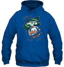Load image into Gallery viewer, New York Jets and New York Islanders layer under ripped shirt