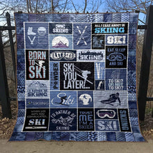 Load image into Gallery viewer, all i care about is skiing born to ski quilt blanket