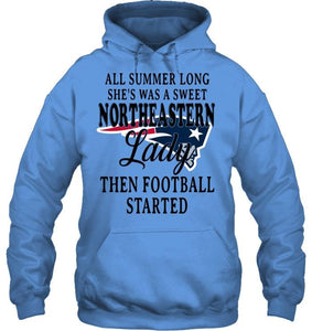 All summer long she's sweet northeastern lady then football started New England Patriots shirt