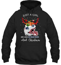 Load image into Gallery viewer, Just a girl who love New England Patriots and christmas fan shirt