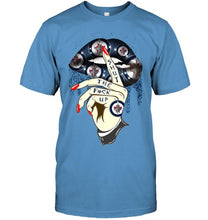 Load image into Gallery viewer, Shut the f ck up sexy Winnipeg Jets glittering lips shirt