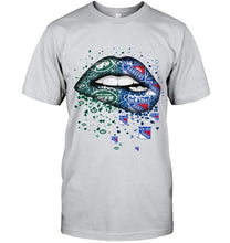 Load image into Gallery viewer, New York Jets and New York Rangers glitter pattern sexy lips t shirt
