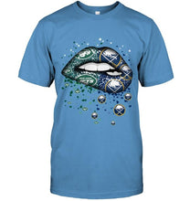 Load image into Gallery viewer, New York Jets and Buffalo Sabres glitter pattern sexy lips t shirt