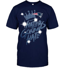 Load image into Gallery viewer, New England Patriots crown haters gonna hate glitter pattern t shirt