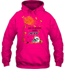 Load image into Gallery viewer, Life is better with New York Jets snoopy sleeping under autumn tree shirt