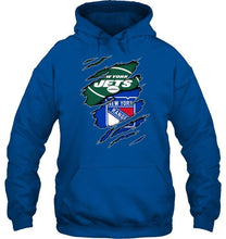 Load image into Gallery viewer, New York Jets and New York Rangers layer under ripped shirt