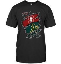 Load image into Gallery viewer, Stanford Cardinal and Oakland Athletics layer under ripped shirt