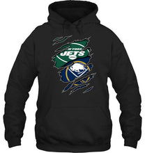 Load image into Gallery viewer, New York Jets and Buffalo Sabres layer under ripped shirt