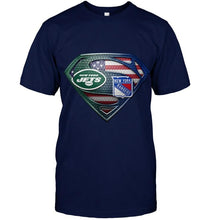 Load image into Gallery viewer, New York Jets and New York Rangers superman american flag layer shirt