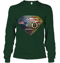 Load image into Gallery viewer, New England Patriots and Boston Bruins superman american flag layer shirt