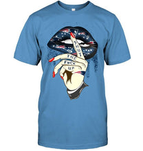 Load image into Gallery viewer, Shut the f ck up sexy New England Patriots glittering lips shirt