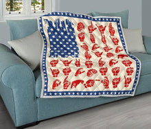 Load image into Gallery viewer, Deaf handsign language american flag quilt blanket