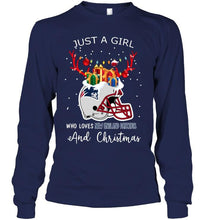 Load image into Gallery viewer, Just a girl who love New England Patriots and christmas fan shirt