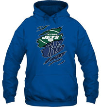 Load image into Gallery viewer, New York Jets and New York Yankees layer under ripped shirt