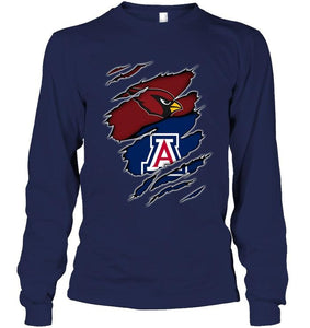 Arizona Cardinals and Arizona Wildcats layer under ripped shirt