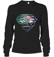 Load image into Gallery viewer, New York Jets and Buffalo Sabres superman american flag layer shirt