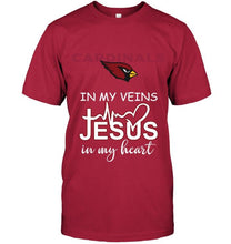 Load image into Gallery viewer, Arizona Cardinals in my veins jesus in my heart shirt