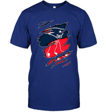 Load image into Gallery viewer, New England Patriots and Boston Red Sox layer under ripped shirt