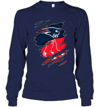 Load image into Gallery viewer, New England Patriots and Boston Red Sox layer under ripped shirt